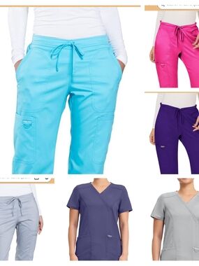 Cherokee NWT Women Small Scrubs Pant & 2 Tops Workwear Mid Rise Flare Drawstring